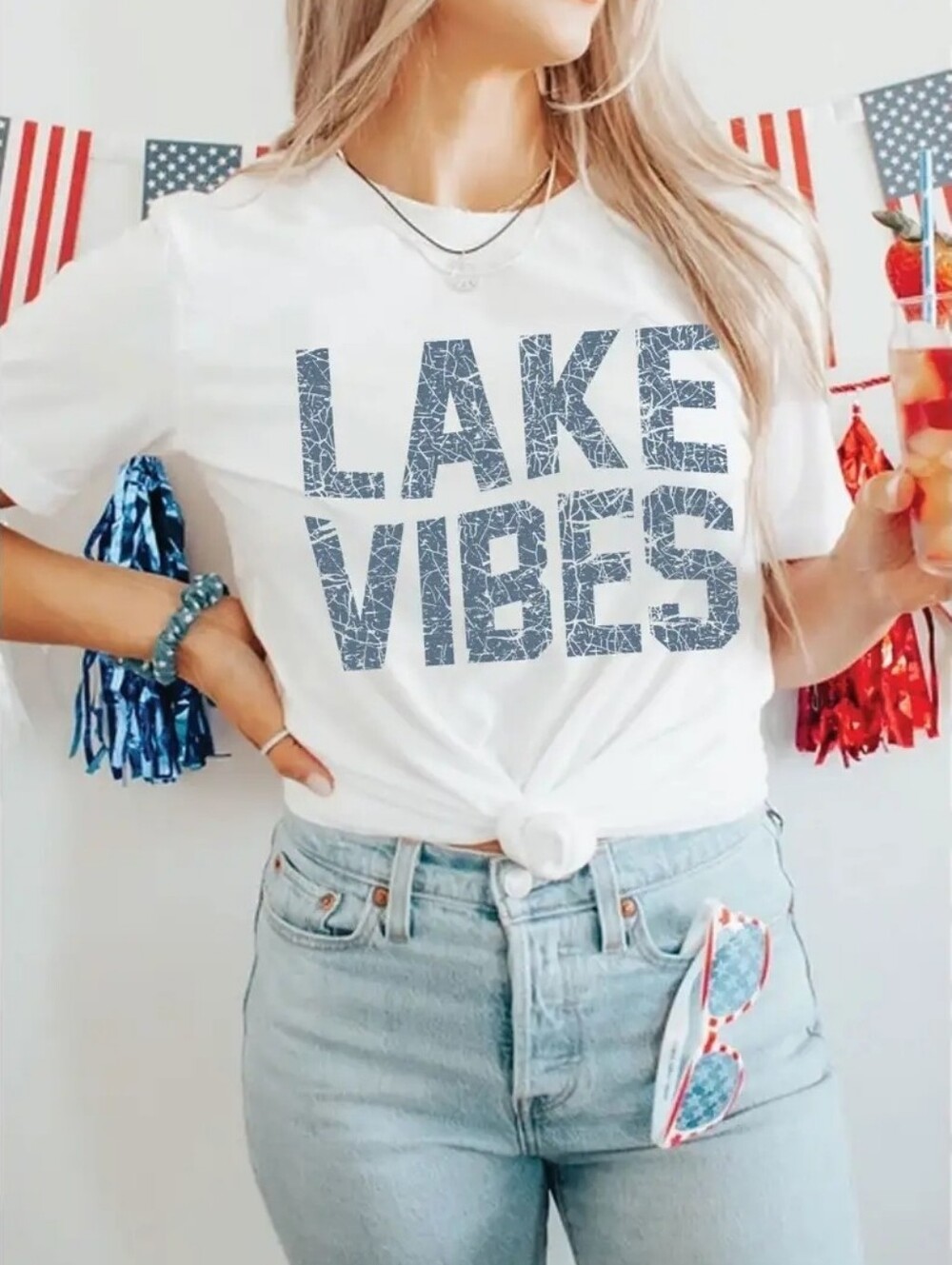 Lake Vibes White Graphic Tee - Women's Casual Summer Top